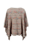 Round Neck Fringe Detail Sleeve Poncho - Trendsi - Flyclothing LLC