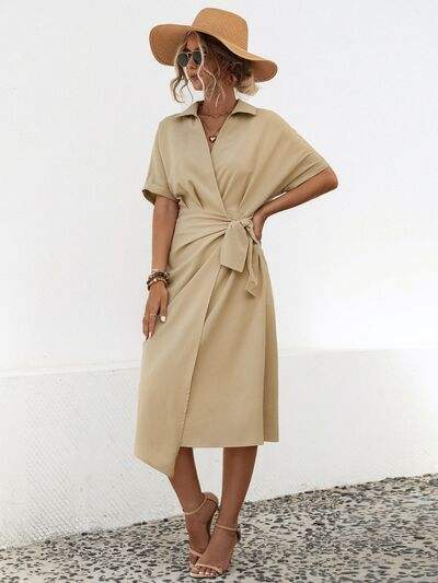 Tied Slit Short Sleeve Dress - Trendsi - Flyclothing LLC