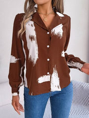 Printed Collared Neck Button Up Shirt - Trendsi
