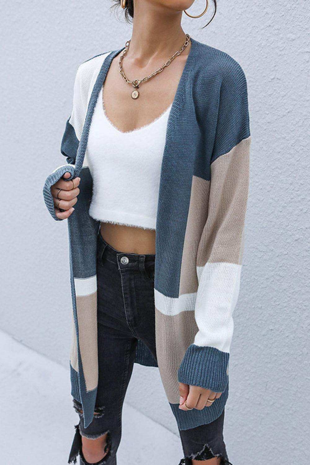 Color Block Dropped Shoulder Cardigan - Trendsi - Flyclothing LLC