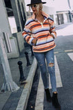 Striped Quarter Zip Dropped Shoulder Sweatshirt - Trendsi - Flyclothing LLC