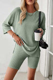 Ribbed Round Neck Top and Shorts Set - Trendsi - Flyclothing LLC