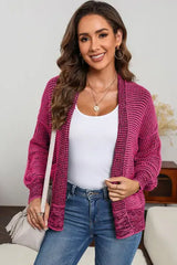 Waffle-knit Pocketed Open Front Cardigan - Trendsi - Flyclothing LLC
