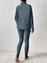 Ribbed Turtleneck Top and Pants Set - Trendsi - Flyclothing LLC