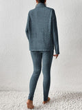 Ribbed Turtleneck Top and Pants Set - Trendsi