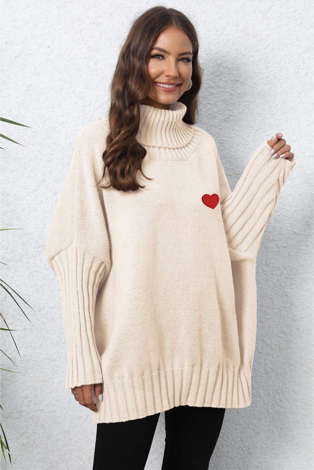Turtle Neck Long Sleeve Ribbed Sweater - Trendsi - Flyclothing LLC