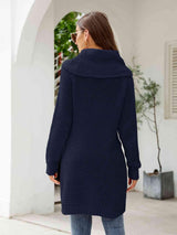 Turtleneck Waffle-Knit Slit Sweater Dress - Trendsi - Flyclothing LLC