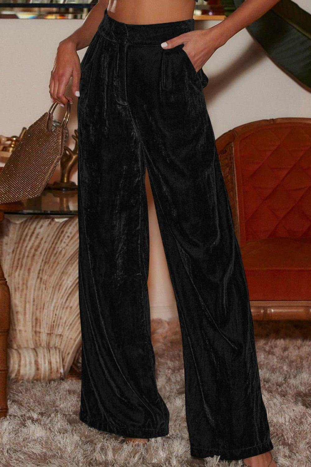 Loose Fit High Waist Long Pants with Pockets - Trendsi