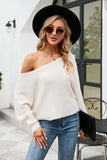 Boat Neck Horizontal Ribbing Dolman Sleeve Sweater - Trendsi - Flyclothing LLC