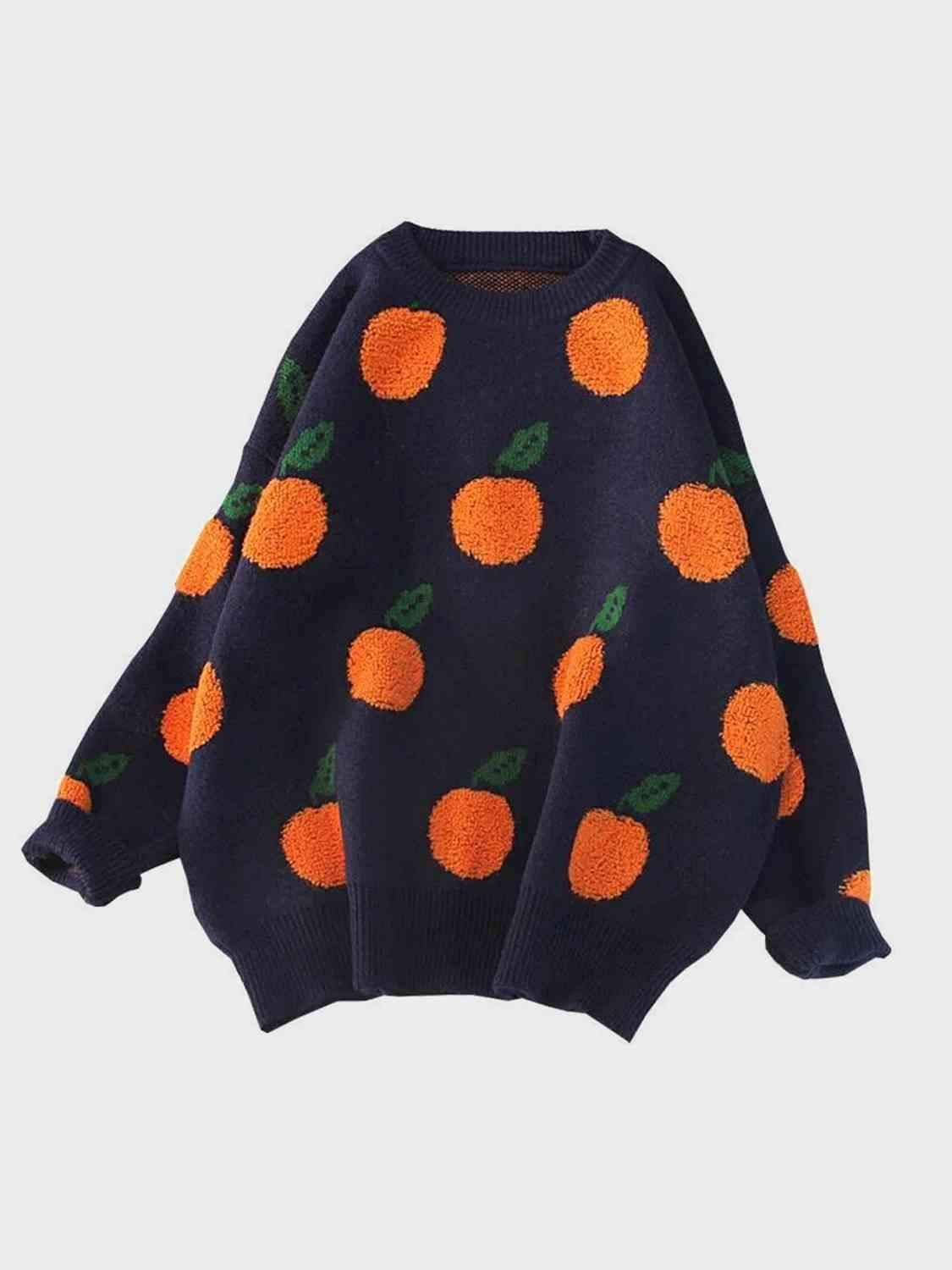 Printed Round Neck Drop Shoulder Sweater - Trendsi - Flyclothing LLC