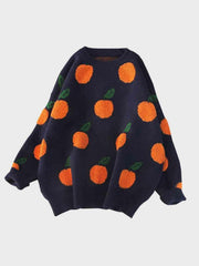 Printed Round Neck Drop Shoulder Sweater - Trendsi