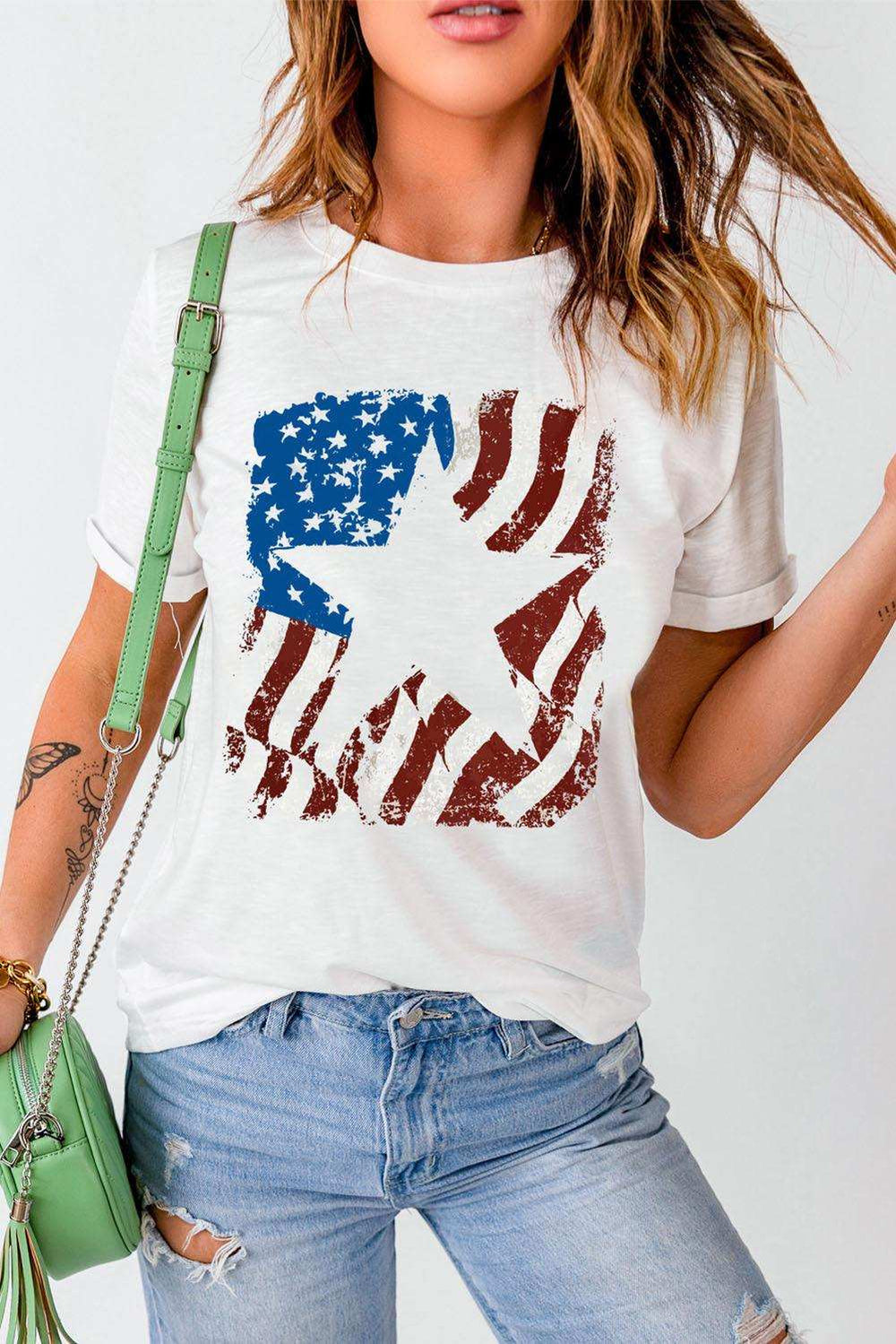 US Flag Graphic Round Neck Tee - Trendsi - Flyclothing LLC
