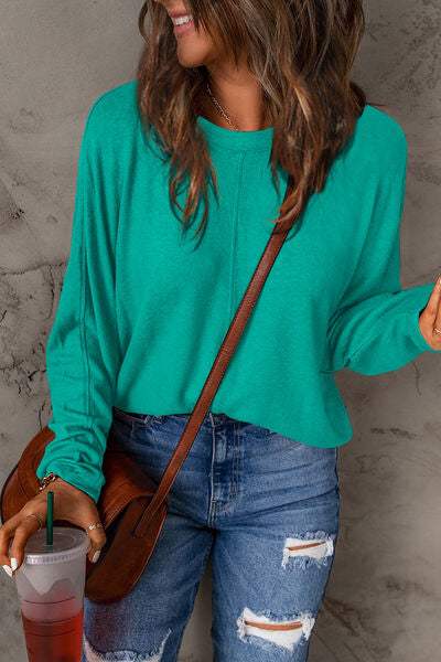 Double Take Full Size Round Neck Long Sleeve T-Shirt - Trendsi - Flyclothing LLC
