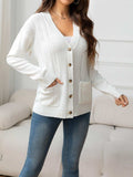 V-Neck Long Sleeve Buttoned Knit Top with Pocket - Trendsi - Flyclothing LLC