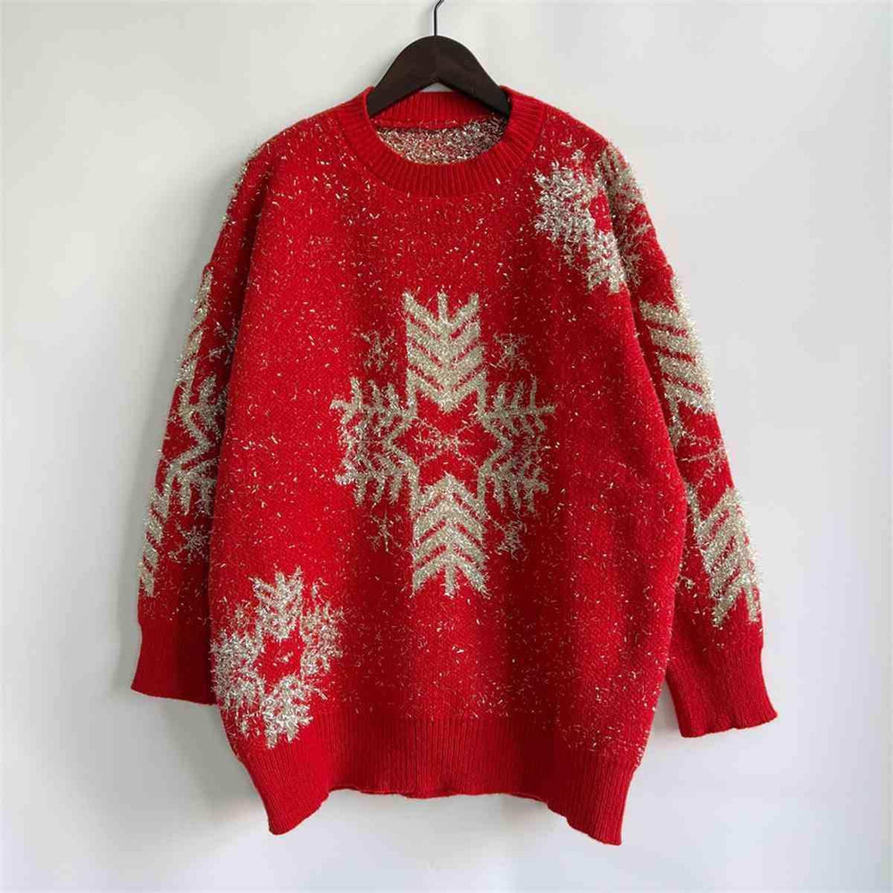 Snowflake Pattern Long Sleeve Sweater - Trendsi - Flyclothing LLC
