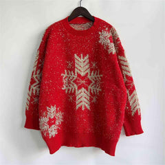 Snowflake Pattern Long Sleeve Sweater - Trendsi