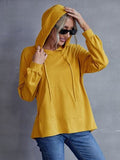 Drawstring Pocketed Dropped Shoulder Hoodie - Trendsi