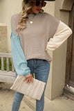 Color Block Round Neck Dropped Shoulder Sweater - Trendsi - Flyclothing LLC
