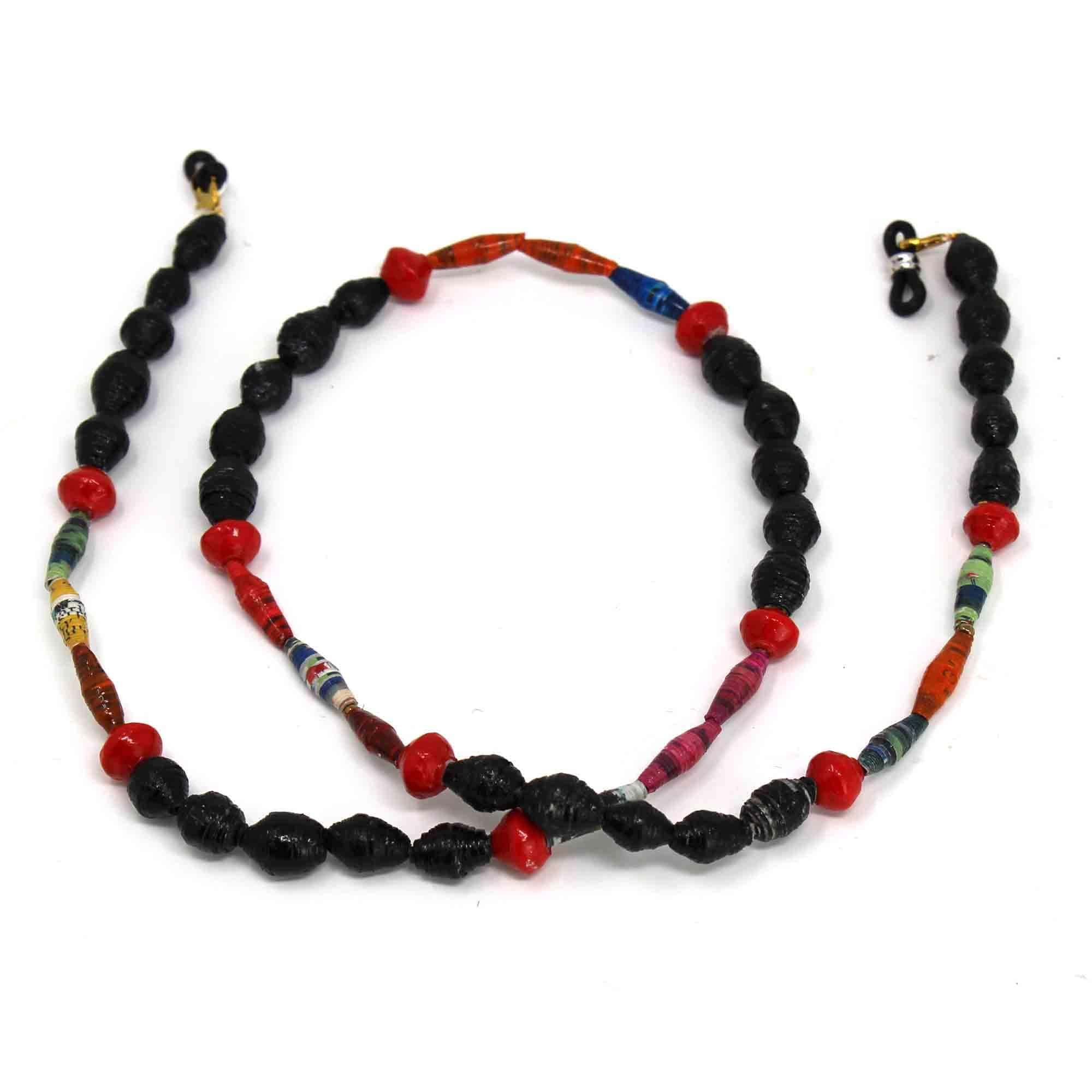 Face Mask/Eyeglass Paper Bead Chain, Black and Red - Creative Alternatives