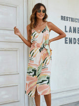 Printed Tie-Waist Spaghetti Strap Dress - Trendsi - Flyclothing LLC