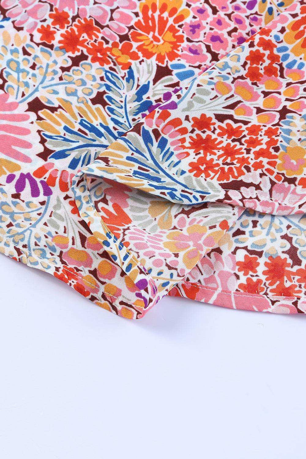 Floral Short Flounce Sleeve Blouse - Trendsi - Flyclothing LLC