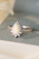 Platinum-Plated Opal Pear Shape Ring - Trendsi