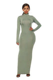 Mock Neck Long Sleeve Maxi Slim Dress - Trendsi - Flyclothing LLC