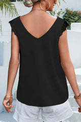 Lace Detail Eyelash Trim V-Neck Tank - Trendsi - Flyclothing LLC