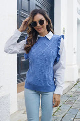 Round Neck Ruffled Sweater Vet - Trendsi - Flyclothing LLC