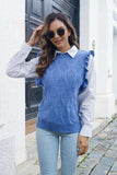 Round Neck Ruffled Sweater Vet - Trendsi - Flyclothing LLC