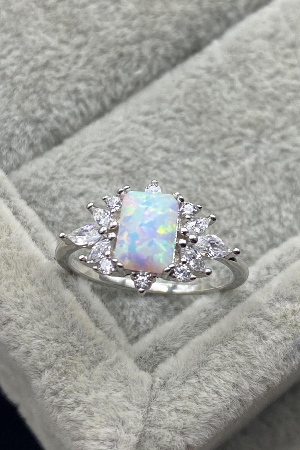 925 Sterling Silver Zircon and Opal Ring - Trendsi