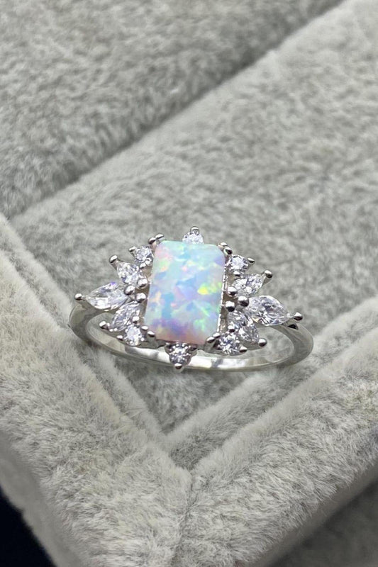 925 Sterling Silver Zircon and Opal Ring - Trendsi