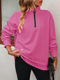 Zip-Up Dropped Shoulder Sweatshirt - Trendsi
