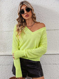 V-Neck Dropped Shoulder Long Sleeve Knit Top - Trendsi - Flyclothing LLC