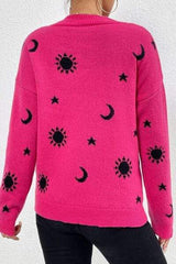 Graphic Mock Neck Dropped Shoulder Sweater - Trendsi - Flyclothing LLC