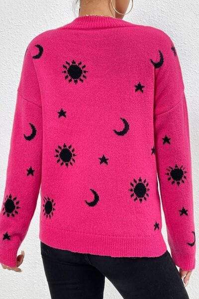 Graphic Mock Neck Dropped Shoulder Sweater - Trendsi - Flyclothing LLC