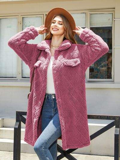 Texture Button Up Dropped Shoulder Coat - Trendsi - Flyclothing LLC