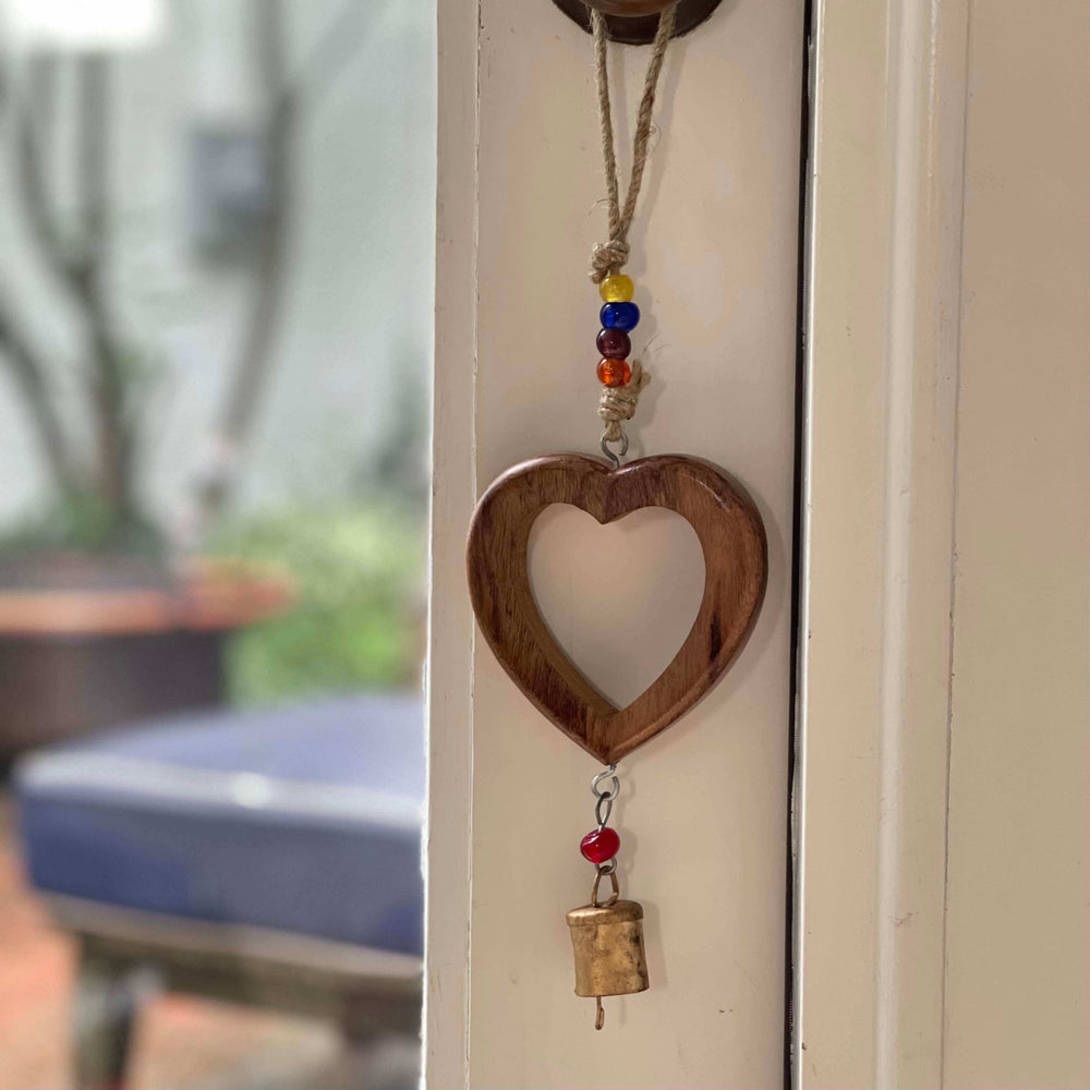 Handcrafted Wood Heart Chime with Recycled Iron Bell - Asha Handicrafts - Flyclothing LLC