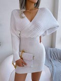 Rib-Knit Dolman Sleeve Sweater Dress - Trendsi