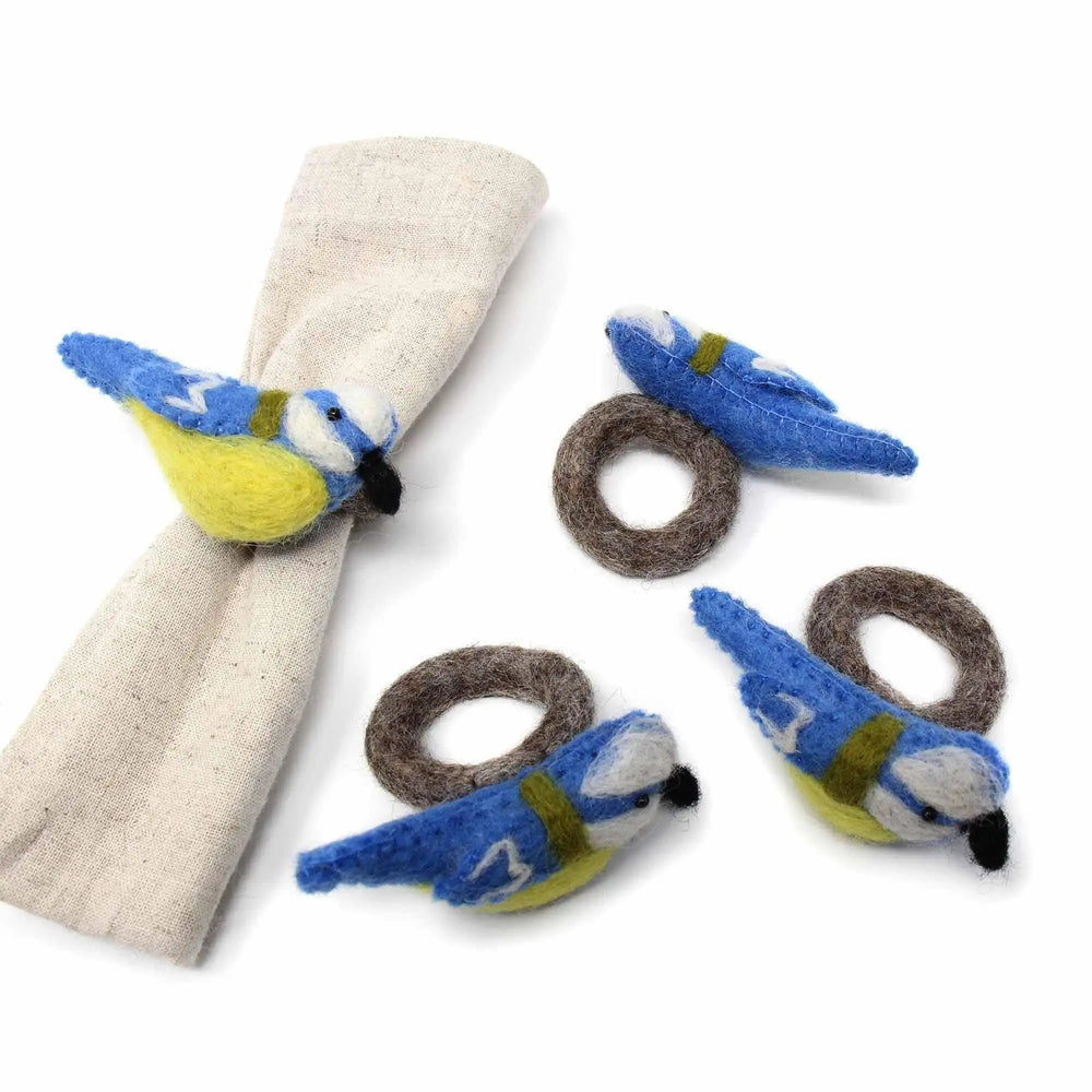 Napkin Rings, Set of 4 Birds - Yellow/Blue - Global Groove Direct