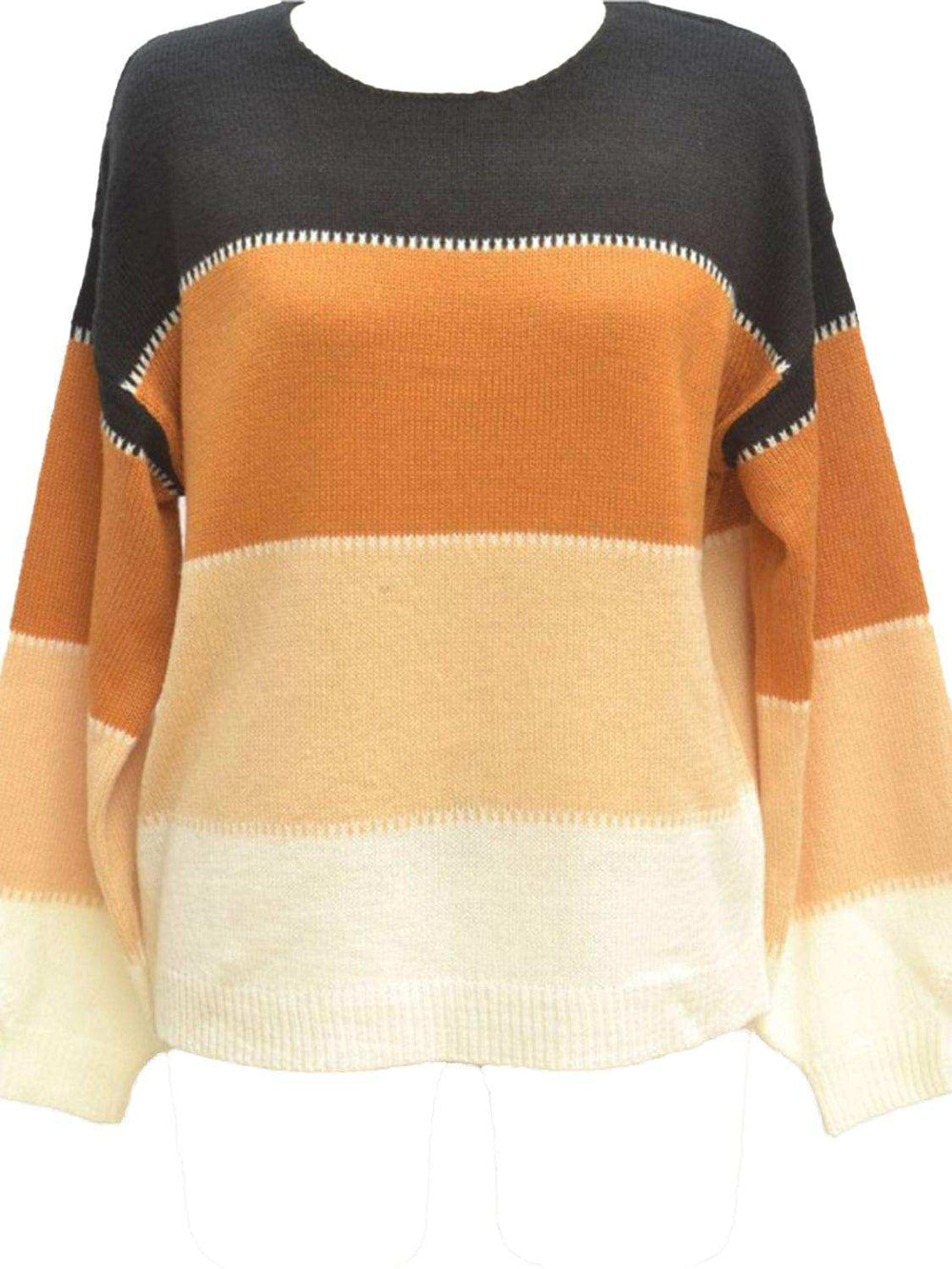 Color Block Round Neck Sweater - Trendsi - Flyclothing LLC