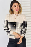 Striped Button Up Long Sleeve Cardigan - Trendsi