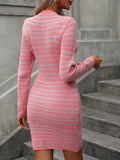 Striped Round Neck Sweater Dress - Trendsi