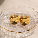Geometric Pleated 18K Gold-Plated Stud Earrings - Trendsi