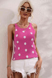 Polka Dot Round Neck Knit Tank - Trendsi