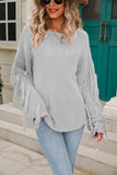 Fringe Round Neck Dropped Shoulder Sweater - Trendsi - Flyclothing LLC