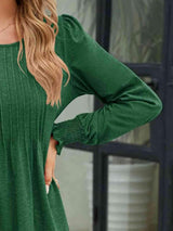 Smocked Round Neck Lantern Sleeve Blouse - Trendsi - Flyclothing LLC