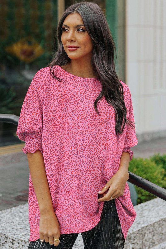 Leopard Smocked Flounce Sleeve Blouse - Trendsi - Flyclothing LLC