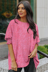 Leopard Smocked Flounce Sleeve Blouse - Trendsi