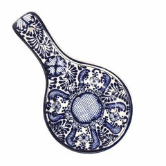 Handmade Pottery Spoon Rest, Blue Flower - Encantada - Encantada